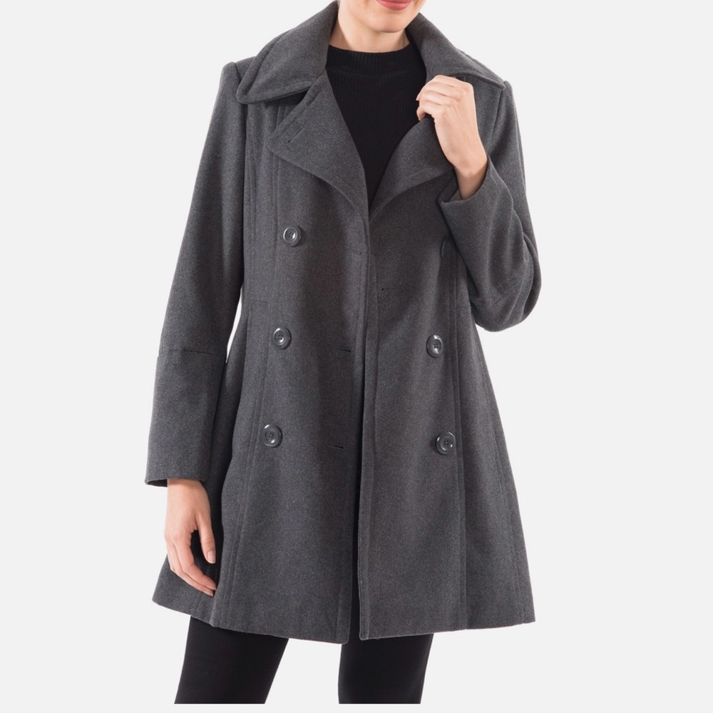 NWT Alpine Swiss Norah Womens Wool Blend Double Breasted Peacoat